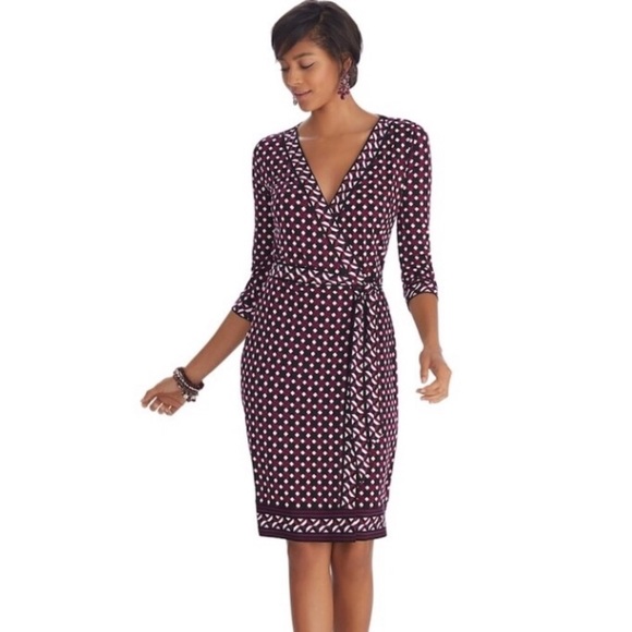 White House Black Market Dresses & Skirts - WHBM Purple Geometric Print 3/4 Sleeve Wrap Dress